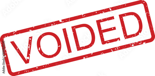 Red grunge voided stamp impression with prominent text diagonally presented on a bright white surface