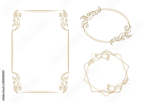 Botanical decorative frames set. Hand-drawn oval and geometric borders for invitation and label design