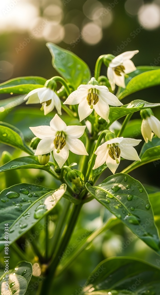 Obraz premium white flowers on a green background