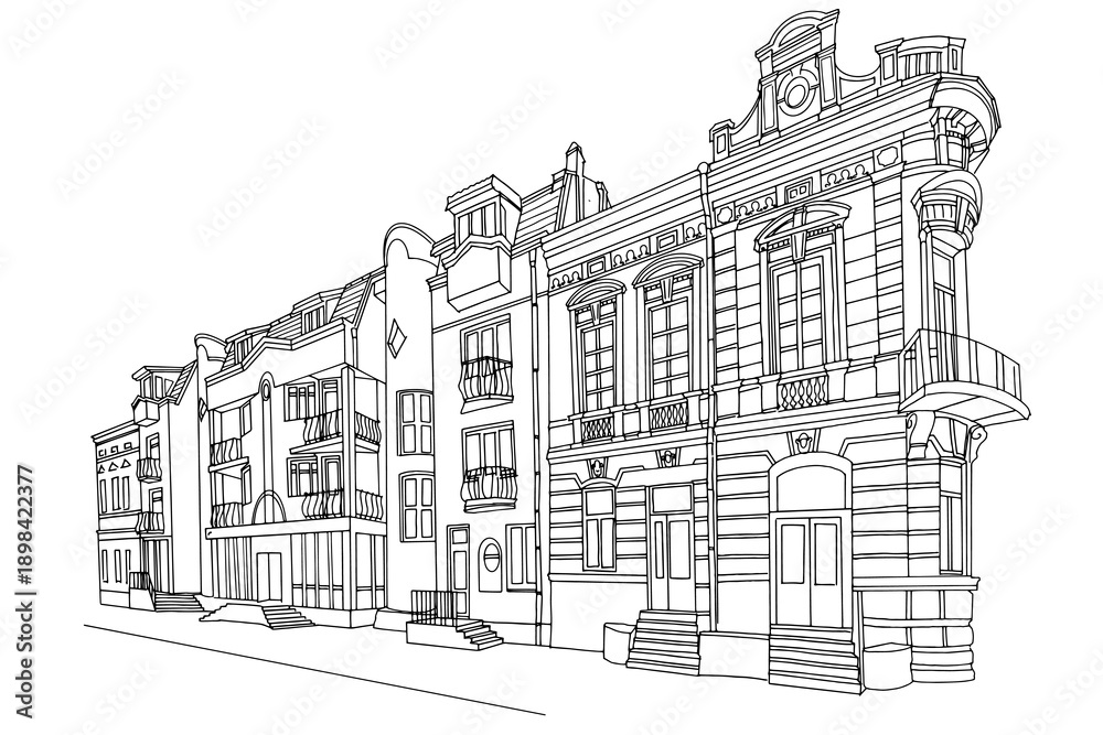 Fototapeta premium vector sketch of street scene in Ivano-Frankivsk, Ukraine.