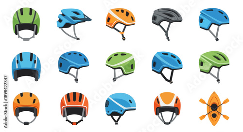 Collection of Various Bicycle Helmets and Headgear.