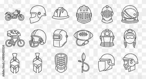 Collection of Various Helmets and Headgear Icons.