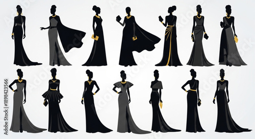 Elegant Black Evening Gowns Silhouettes Collection.