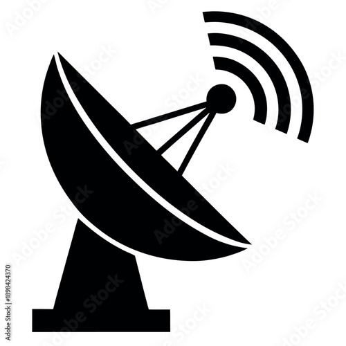 A bold-black-and-white silhouette-illustration satellite dish antenna