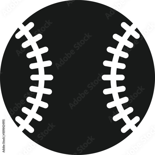 Baseball Silhouette Vector Icon with Seam Stitching