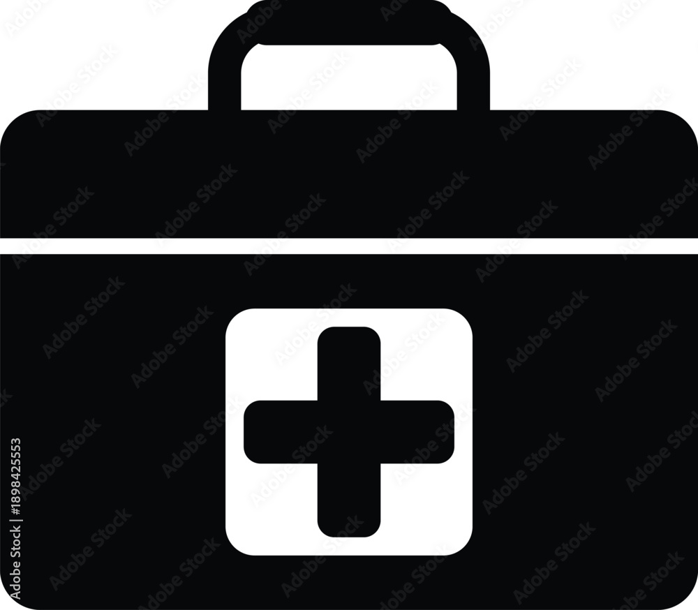 Fototapeta premium Black First Aid Kit Vector Icon for Medical Emergency and Healthcare