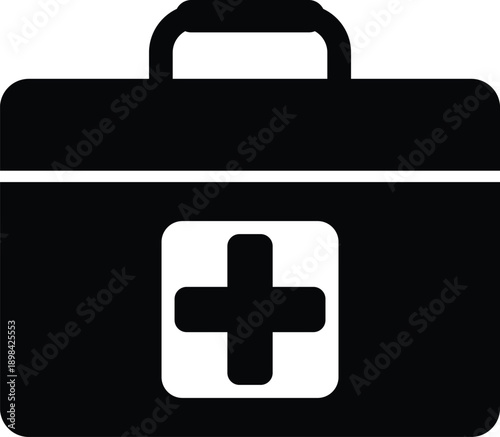 Black First Aid Kit Vector Icon for Medical Emergency and Healthcare
