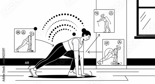 Woman Doing Plank Exercise with Instructions.