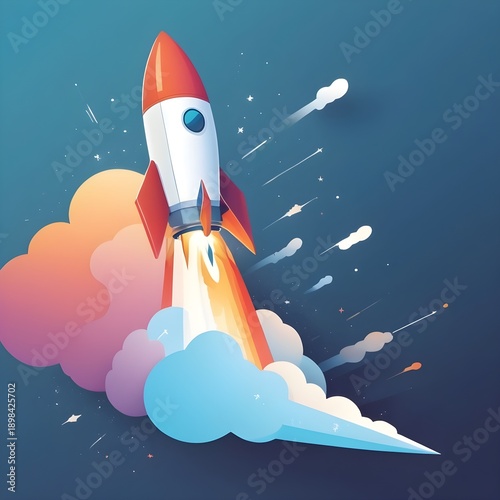 Business Growth Rocket Illustration Isolated
