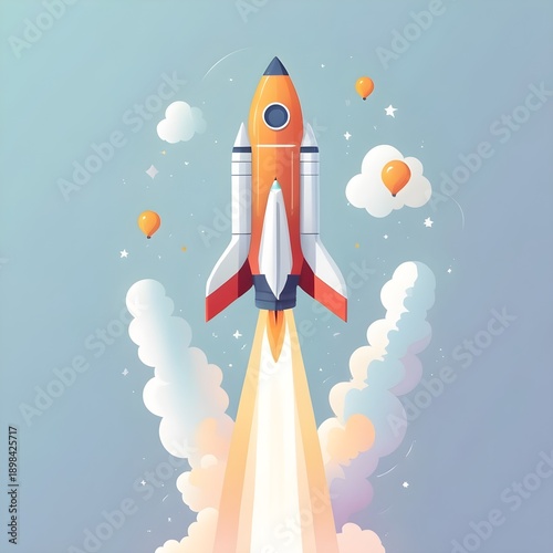 Business Growth Rocket Illustration Isolated