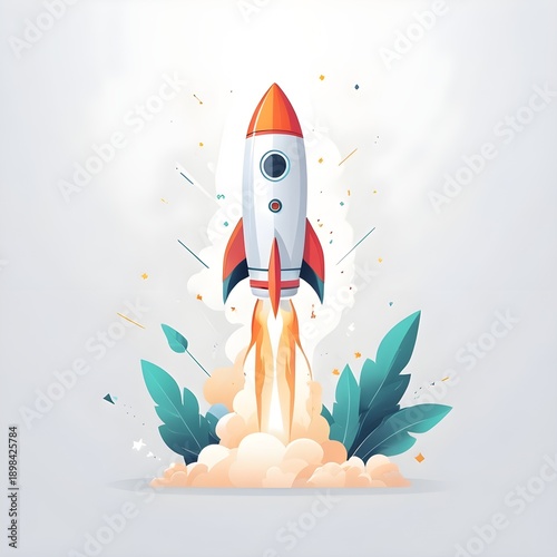 Business Growth Rocket Illustration Isolated
