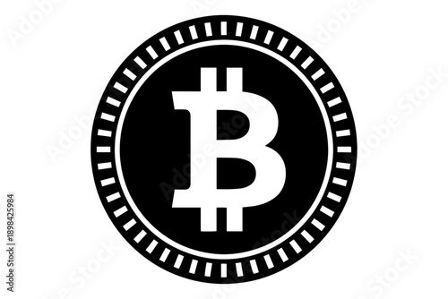 monochrome illustration of bitcoin emblem symbol, symbolizing digital currency revolution, futuristic financial concept 