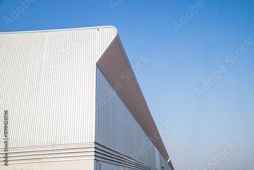 Canvastavla Factory industry, Architecture Building with Aluminium Facade on Blue Sky Backgr