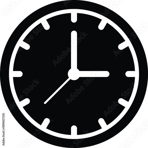 Minimalist Black Silhouette Analog Clock Vector Illustration