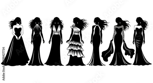 Elegant Fashionable Women Silhouettes Evening Gowns Collection.