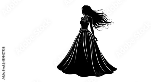 Elegant Silhouette of a Woman in a Flowing Gown.