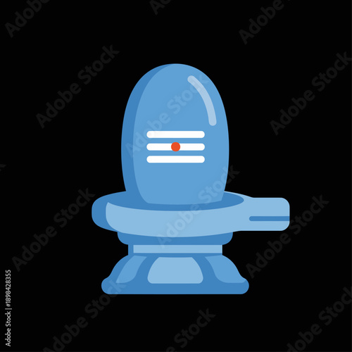 A blue Shiva Lingam with a white Tripundra mark and a red bindi, a sacred Hindu symbol on a black background.