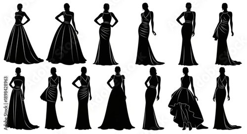 Elegant Evening Gowns Silhouettes Collection.
