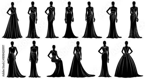 Elegant Evening Gowns Silhouettes Collection.