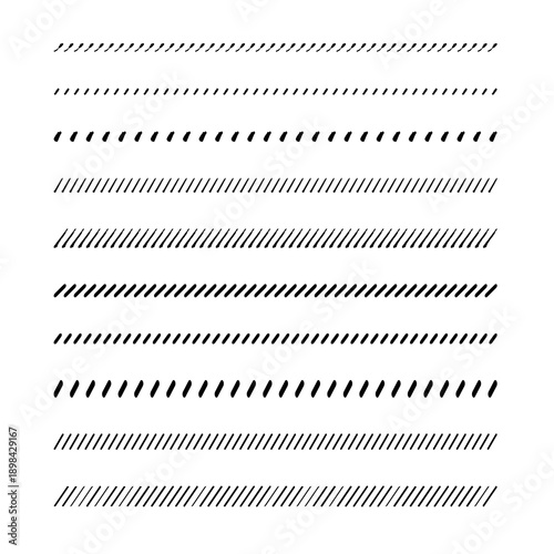 手書きのかわいい斜めの線のセット　スラッシュのライン