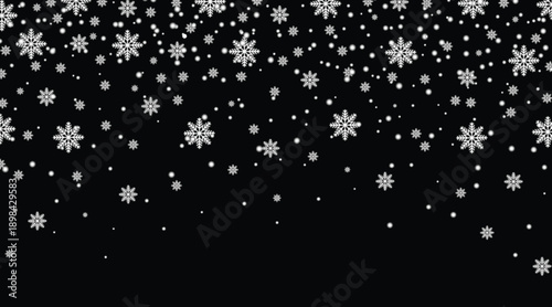 Falling snowflakes winter background for seasonal holiday designs and festive decoration projects, vector