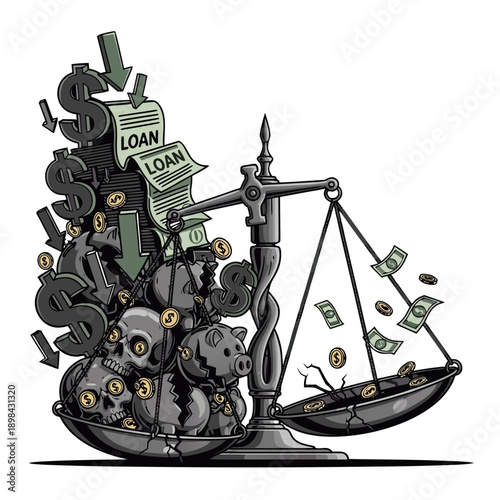 Balance Scale Tipped to Debt