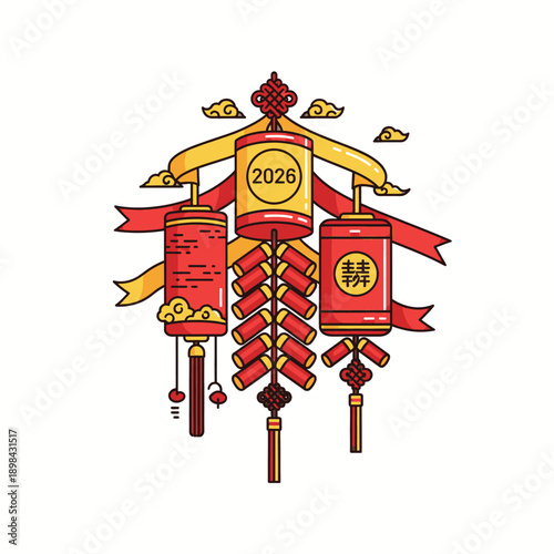 Chinese New Year Lanterns with Year 2026.