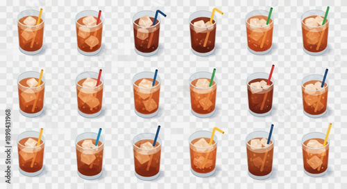 Collection of Iced Tea Drinks with Straws.