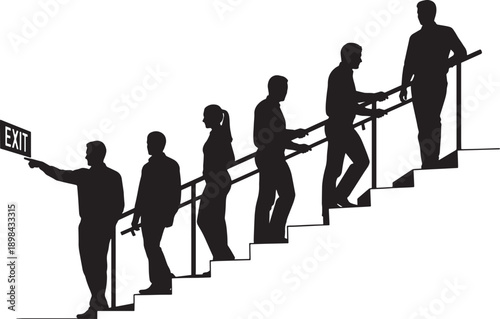 Black Solid Office Safety Drill Silhouettes Set of Six on White Background