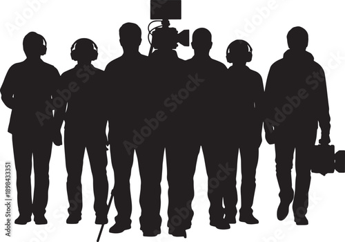 Black Solid Office Video Production Silhouettes Set of Six on White Background