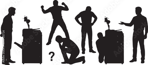 Black Solid Technical Breakdown Silhouettes Set of Six on White Background