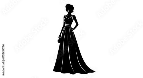 Elegant Woman Silhouette Evening Gown Fashion.