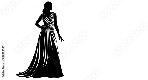 Elegant Woman Silhouette Evening Gown Fashion.