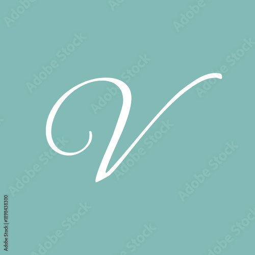Tableau sur toile Elegant white script capital letter v initial monogram design set against a sof