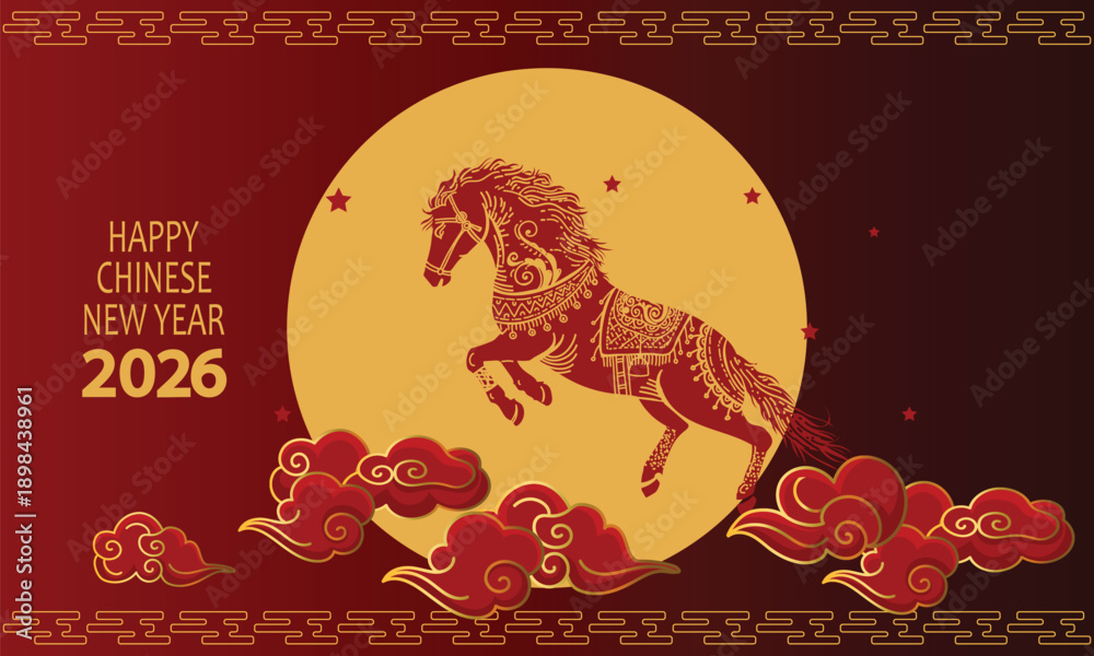 Fototapeta premium Happy Chinese New Year 2026 background greeting card and banner year of the horse illustration.