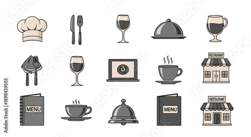 Illustration depicting restaurant elements in a clean and minimalist graphic style