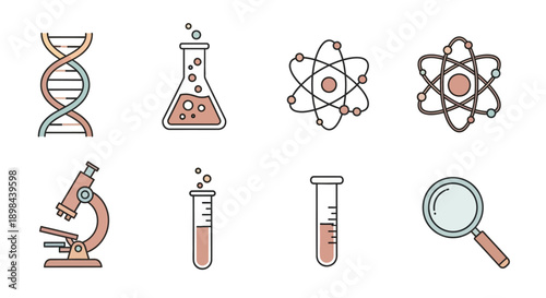 Illustration depicting scientific elements, laboratory tools, and genetic structures for study and