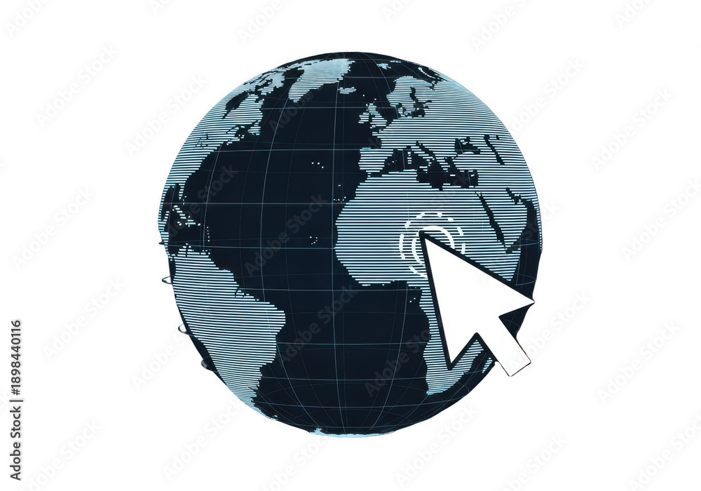 Naklejka premium Global connectivity represented by cursor on world map isolated on transparent background