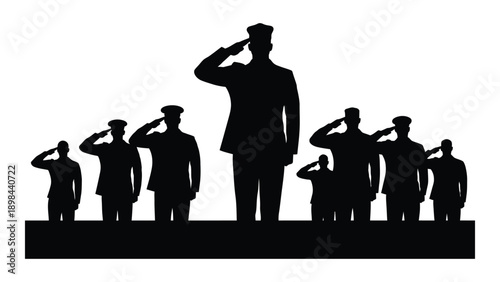 A group of soldiers standing in a line saluting their commanding officer Vector