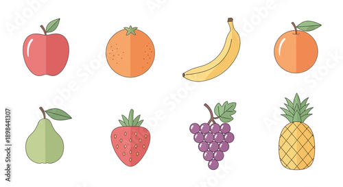 Illustration of various fruits in a simple, flat design for dietary and healthy lifestyle