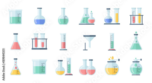 Illustration of various laboratory glassware and equipment used in scientific experiments