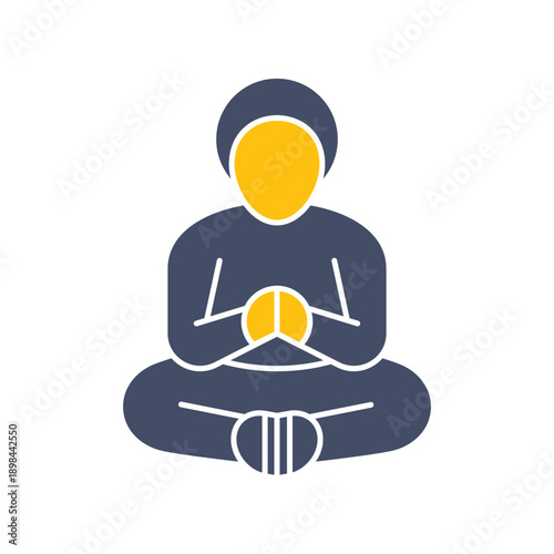 A geometric female character in a yoga pose. Concept of wellness, flexibility, and mindfulness in a naive abstract vector style.