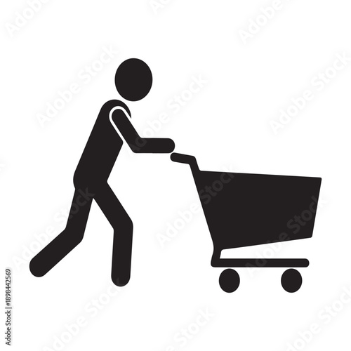 Person pushing shopping cart, retail and commerce