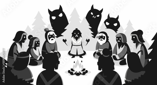 Woman Surrounded by Monks and Demons.