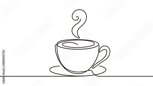 Single line art depiction of a steaming cup of coffee or tea