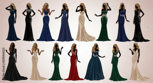 Elegant Women in Evening Gowns Collection.
