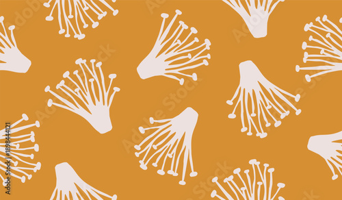 Cute enoki mushrooms pattern background vector design