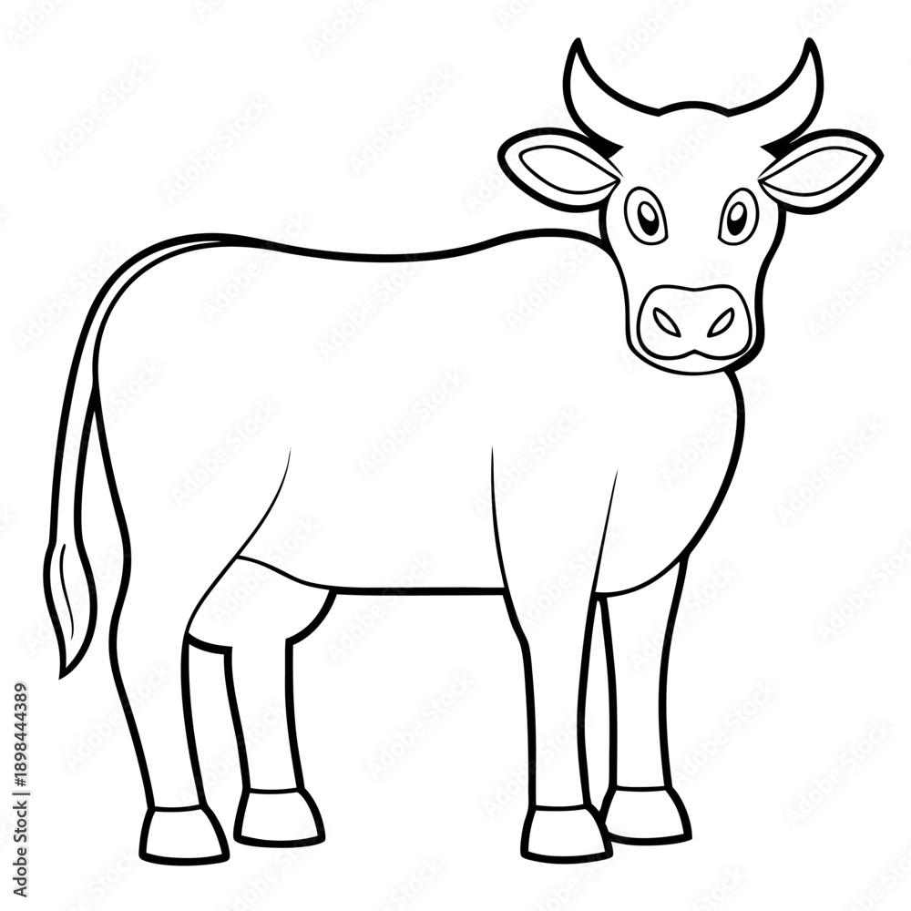 Fototapeta premium A clean-and-simple-black-and-white-line vector illustration of a cow