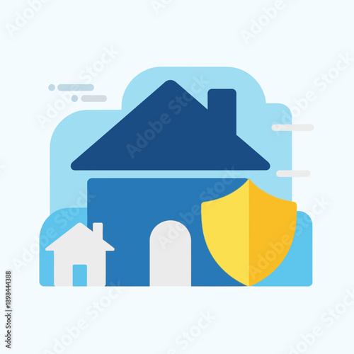 Blue house with shield protection.