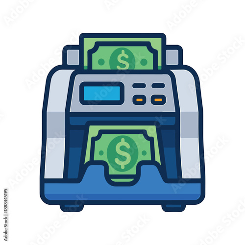 Money counting machine with dollar bills flat vector